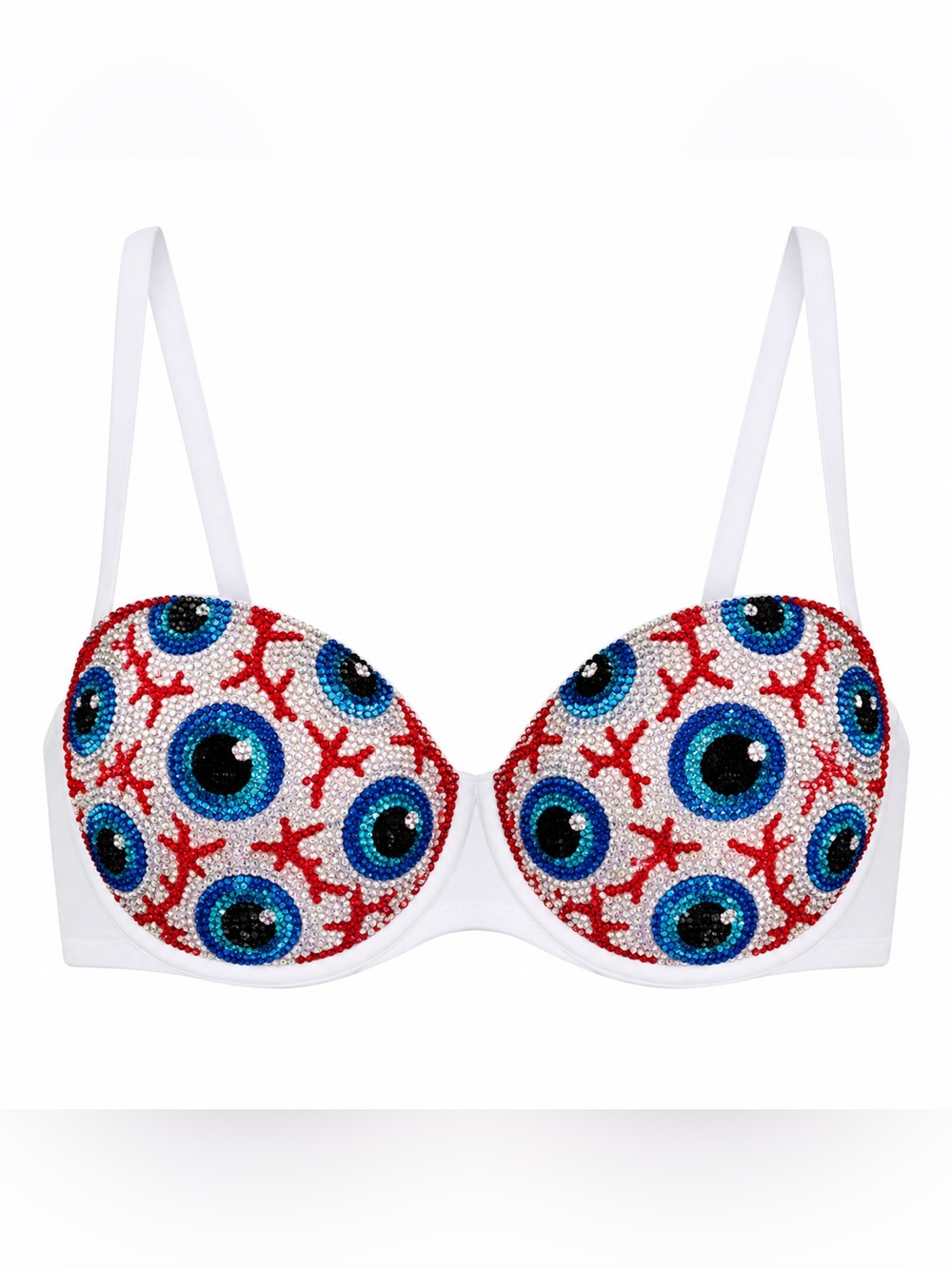 36C EyeBalls Design Rhinestone Crystal Glam Bra New